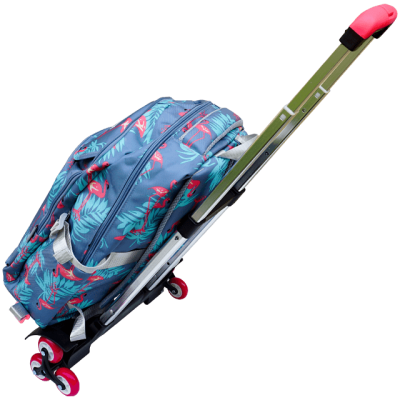 Ghiozdan scolar tip troller, 3 fermoare, multifunctional, cu model imprimat flamingo, 46x30x14 cm